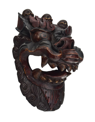 Drak, drevená maska, antik patina, 27x25x38cm
