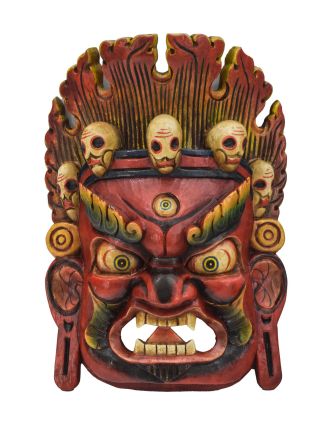 Drevená maska, "Bhairab", ručne vyrezávaná, maľovaná, 27x12x38cm