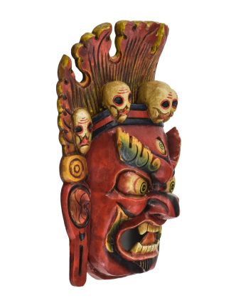 Drevená maska, "Bhairab", ručne vyrezávaná, maľovaná, 27x12x38cm