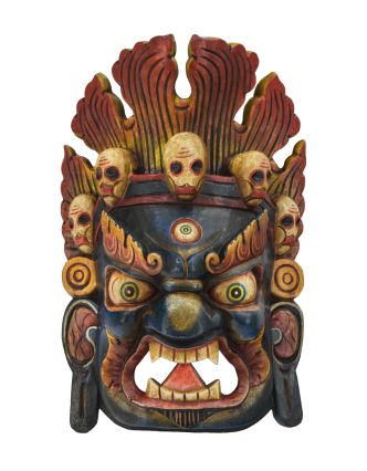 Drevená maska, "Bhairab", ručne vyrezávaná, maľovaná, 24x13x37cm