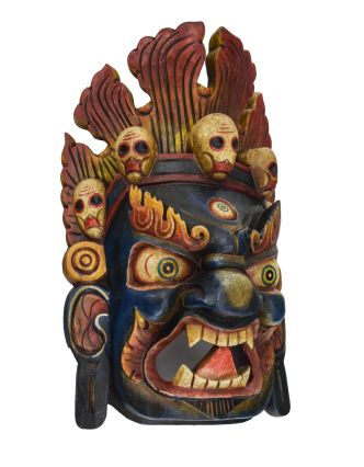 Drevená maska, "Bhairab", ručne vyrezávaná, maľovaná, 24x13x37cm