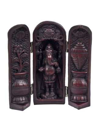 Ganesh, cestovný oltár, živica, červená patina, 21 cm