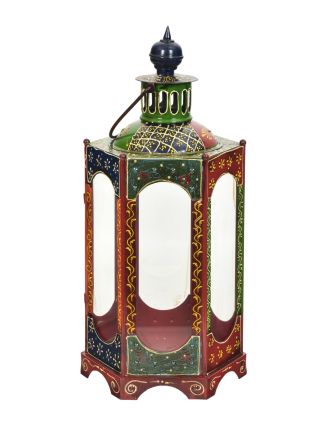 Kovový lampáš, ručne maľovaný, 22x24x52cm