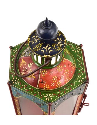 Kovový lampáš, ručne maľovaný, 22x24x52cm
