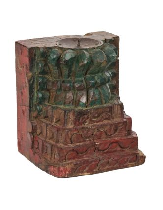 Drevený svietnik zo starého teakového stĺpu, 15x12x18cm