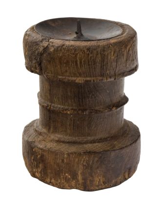 Drevený svietnik zo starého teakového stĺpu, 10x10x12cm