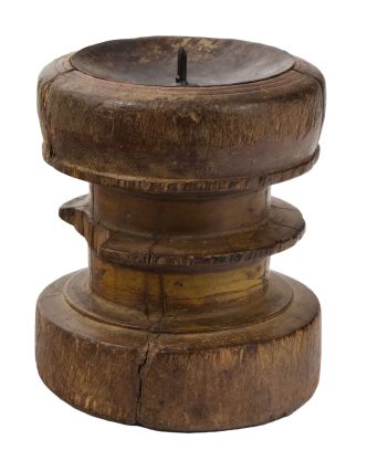 Drevený svietnik zo starého teakového stĺpu, 11x11x14cm