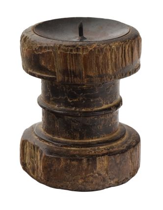 Drevený svietnik zo starého teakového stĺpu, 11x11x14cm