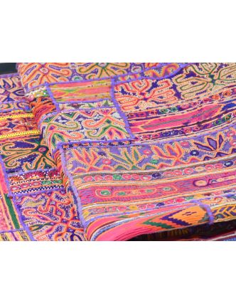 Oranžová patchworková tapiséria z Rajastanu, ručné práce, 108x161cm