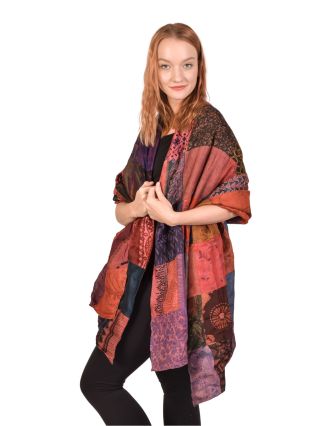 Hodvábny patchworkový šál, so vzorom, farebný, 100x200cm