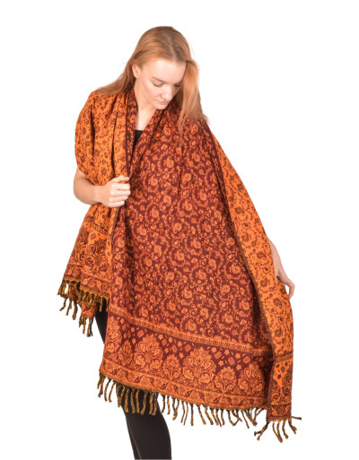Veľký zimný šál so vzorom paisley, vínovo-oranžový, 200x90cm