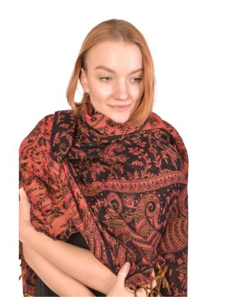 Veľký zimný šál so vzorom paisley, čierno-ružový, 200x100cm