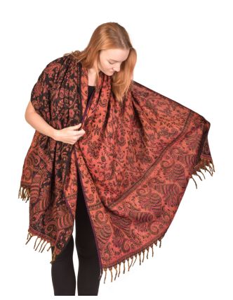 Veľký zimný šál so vzorom paisley, čierno-ružový, 200x100cm