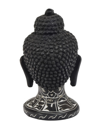 Budhova hlava, ručne zdobená, čierna živica, 12cm