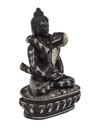 Budha Shakti, živica, čierny, ručne zdobený, 9x8x13cm