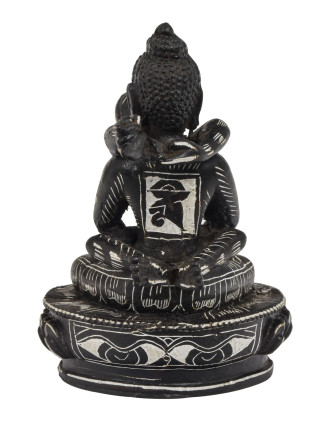 Budha Shakti, živica, čierny, ručne zdobený, 9x8x13cm