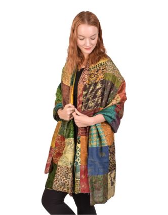 Hodvábny patchworkový šál, so vzorom, farebný, 100x200cm