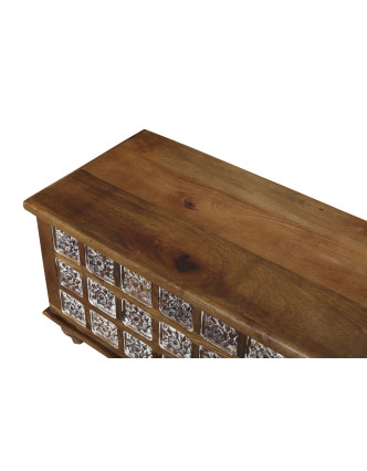 Truhla z mangového dreva zdobená ručnými rezbami, 89x43x50cm