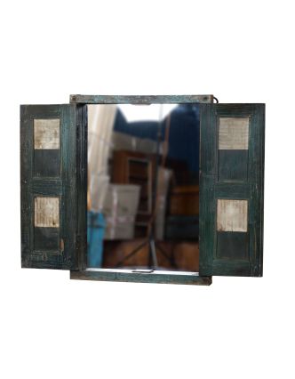 Okno so zrkadlom z teakového dreva s okenicou, dlaždice, 68x8x88cm