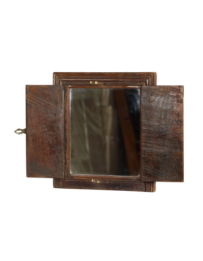 Okno so zrkadlom z teakového dreva s okenicou, 59x5x60cm