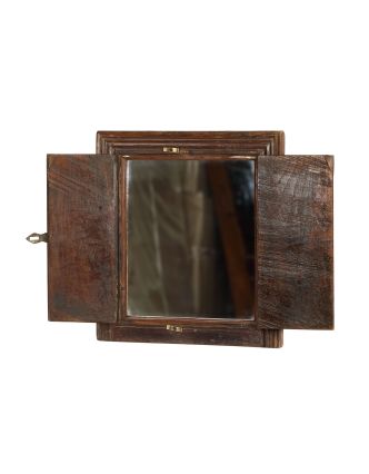 Okno so zrkadlom z teakového dreva s okenicou, 59x5x60cm