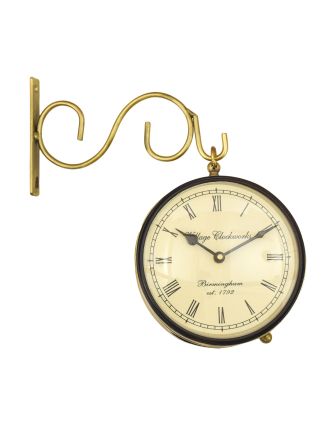 Obojstranné závesné hodiny, zlatá, kvetinový motív, zdobený mosadzný plech, 16cm