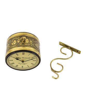 Obojstranné závesné hodiny, zlatá, kvetinový motív, zdobený mosadzný plech, 16cm