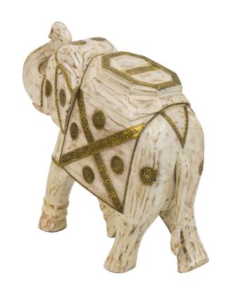 Drevený slon zdobený mosadzným plechom, 45x19x45cm