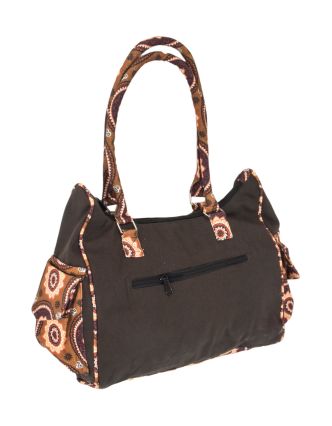 Hnedá bavlnená kabelka s potlačou mandál, na zips, 34x17x27cm + 25cm ucha