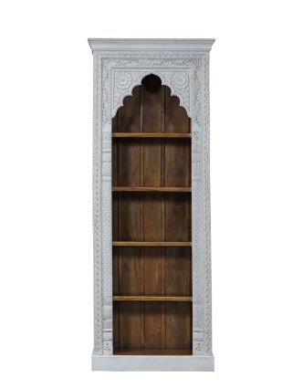 Knižnica z mangového dreva, ručné rezby, 90x44x235cm