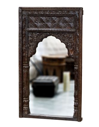 Zrkadlo v ráme z mangového dreva, ručné rezby, 79x9x134cm
