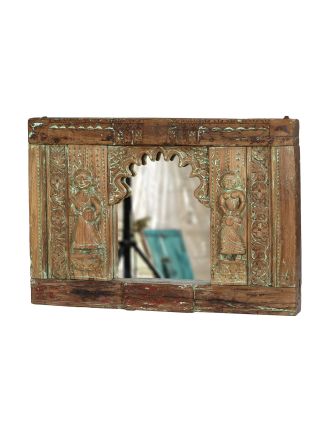 Zrkadlo v starom ráme z teakového dreva, ručne vyrezávanom, 85x8x60cm