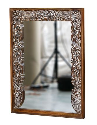 Zrkadlo v ráme z mangového dreva, ručné rezby, 91x61x122cm