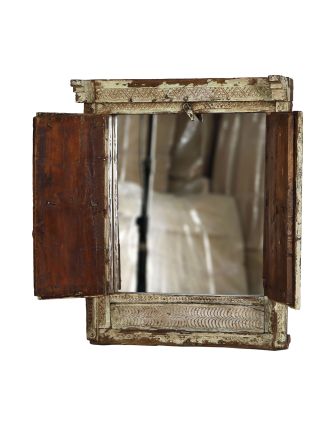 Okno so zrkadlom z teakového dreva s okenicou, 53x15x66cm