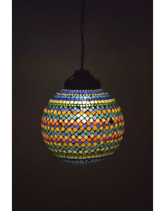 Okrúhla sklenená mozaiková lampa, multifarebná, priemer 25cm, výška 28cm