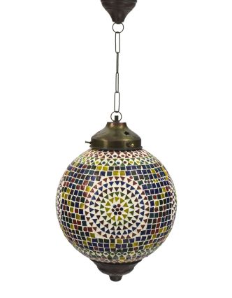 Sklenená mozaiková lampa, multifarebná, priemer 27cm, výška 36cm