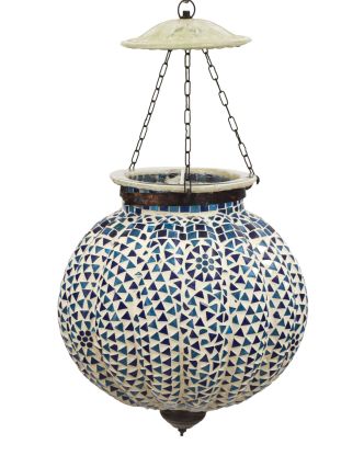 Sklenená mozaiková lampa, modrá, ručná práca, priemer 31cm, výška 32cm