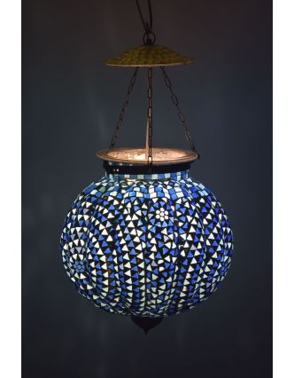 Sklenená mozaiková lampa, modrá, ručná práca, priemer 31cm, výška 32cm