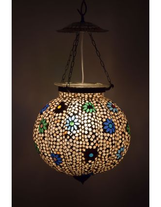 Sklenená mozaiková lampa, biela, ručná práca, priemer 31cm, výška 32cm