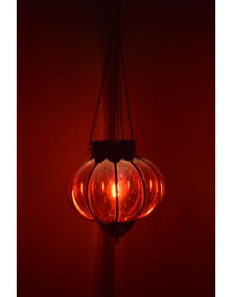 Sklenená lampa, červená, železné prvky, priem. 25m, výška 24cm