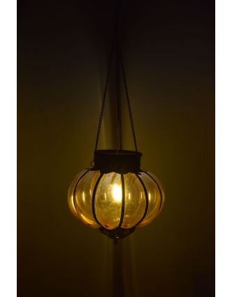 Sklenená lampa, žltá, železné prvky, priem. 23cm, výška 22cm
