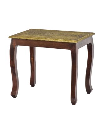 Stolička z mangového dreva, mosadzné kovanie, 60x41x53cm