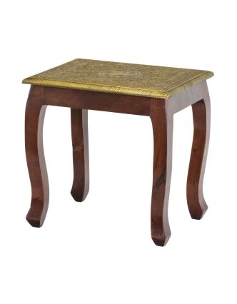 Stolička z mangového dreva, mosadzné kovanie, 46x37x45cm