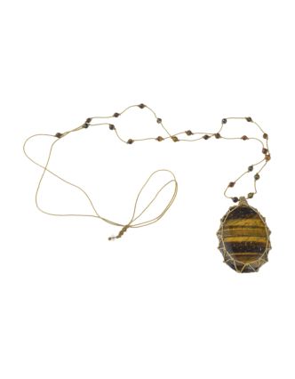 Macramé náhrdelník s tigrím okom a brúsenými korálkami, 32-70cm, sťahovací