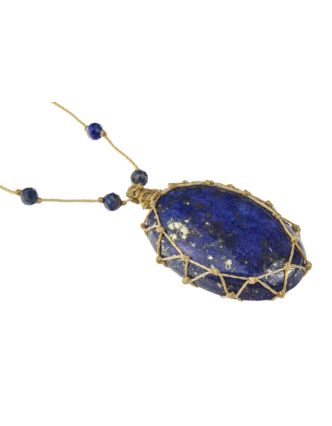 Macramé náhrdelník s lapis lazuli a brúsenými korálkami, 32-70cm, sťahovací