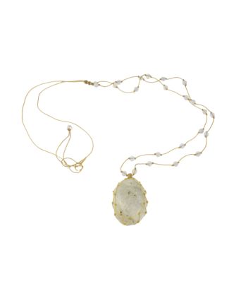 Macramé náhrdelník s mesačným kameňom a brúsenými korálkami, 32-70cm, sťahovací