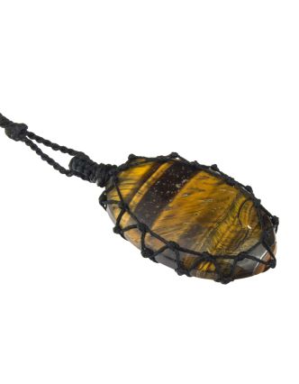 Macramé náhrdelník s tigriím okom na sťahovacej šnúrke, obvod až 78cm