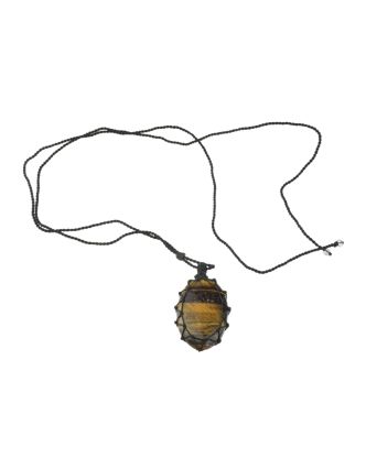 Macramé náhrdelník s tigriím okom na sťahovacej šnúrke, obvod až 78cm