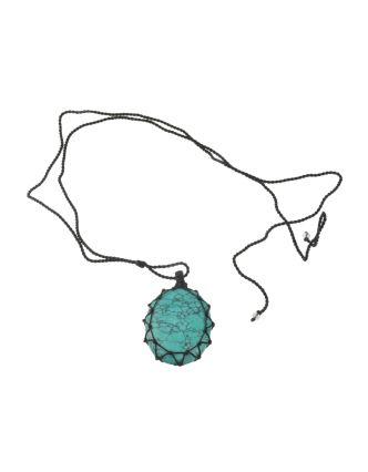 Macramé náhrdelník s tyrkenitom na sťahovacej šnúrke, obvod až 78cm