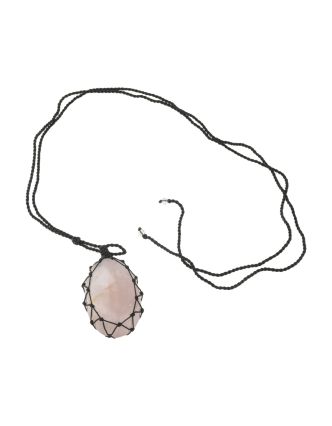 Macramé náhrdelník s ruženínom na sťahovacej šnúrke, obvod až 78cm